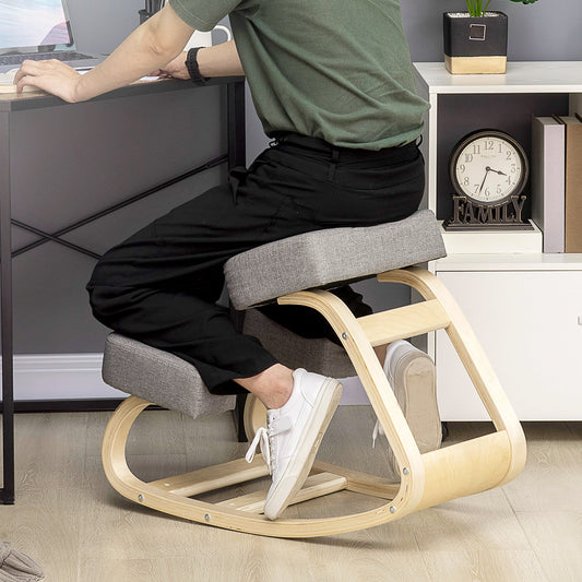 Ergonomic Chair with Kneeler in Birch Wood and Padded Cushion, 51x69x58 cm, Grey