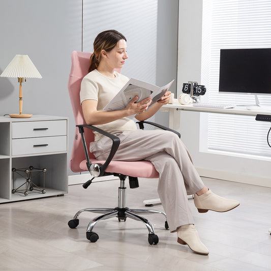 Ergonomic Swivel Office Chair, Adjustable Height and Mesh Backrest, 63x65x109-119 cm, Pink