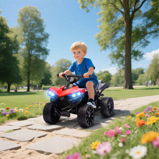 Kids Electric Quad Bike ATV with 6V Rechargeable Battery, LED Headlights and Music, Ages 3-8 Years, Red