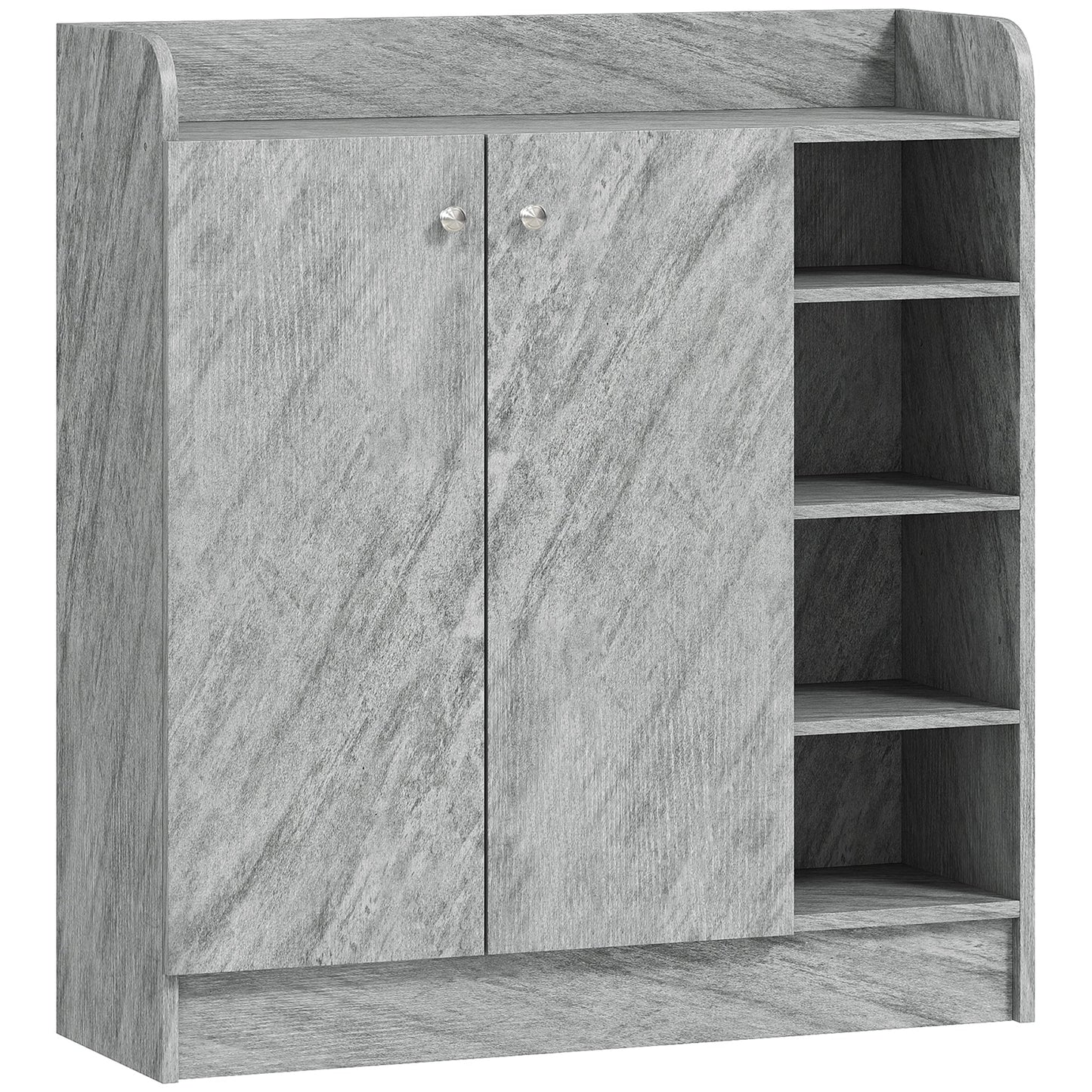 Modern Wooden Shoe Rack with 4 Open Shelves and 12-Pair Storage, 83x30x90 cm, Cement Grey