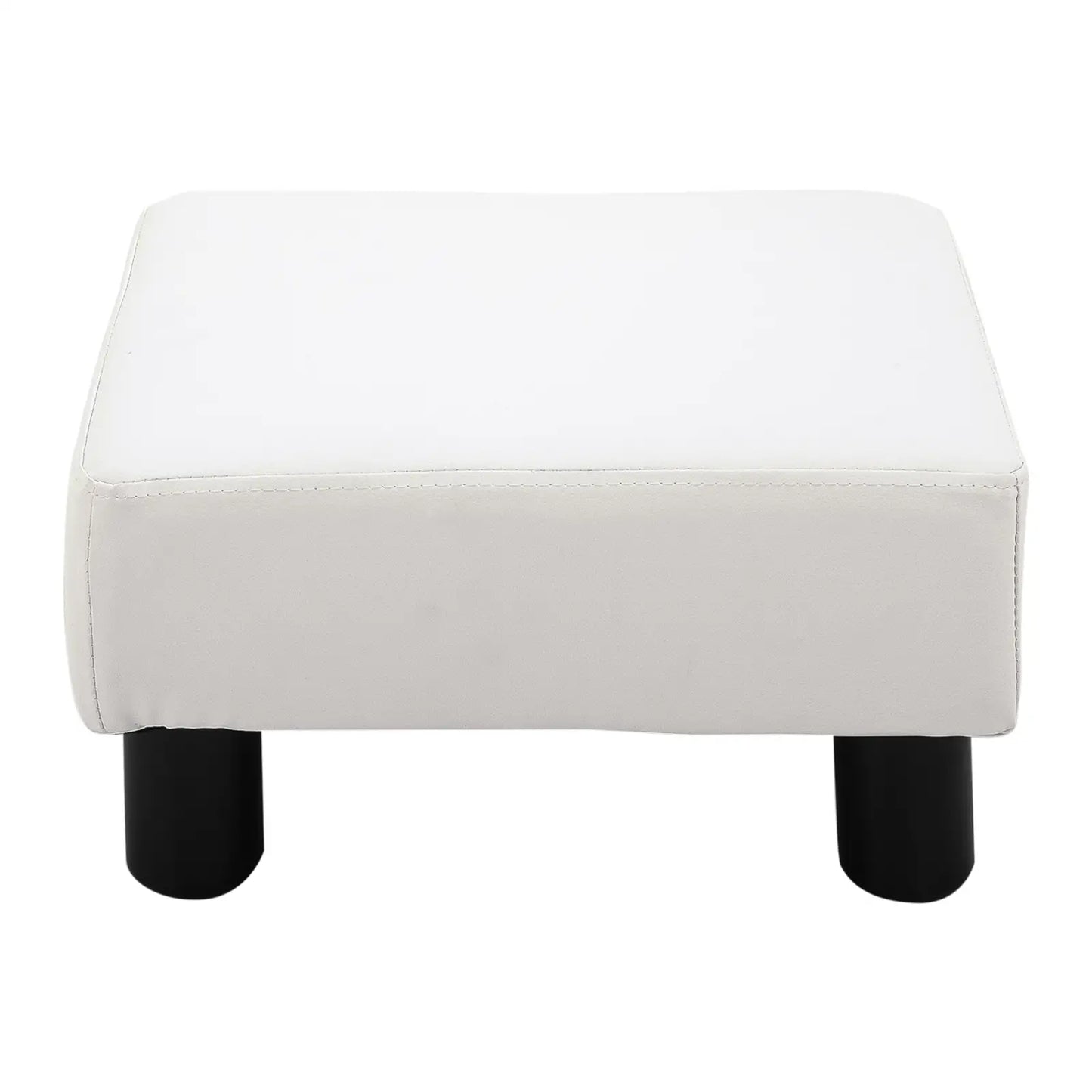 Rectangular Footstool Padded and Covered in White Faux Leather, for Living Room and Entrance, 40x30x24 cm