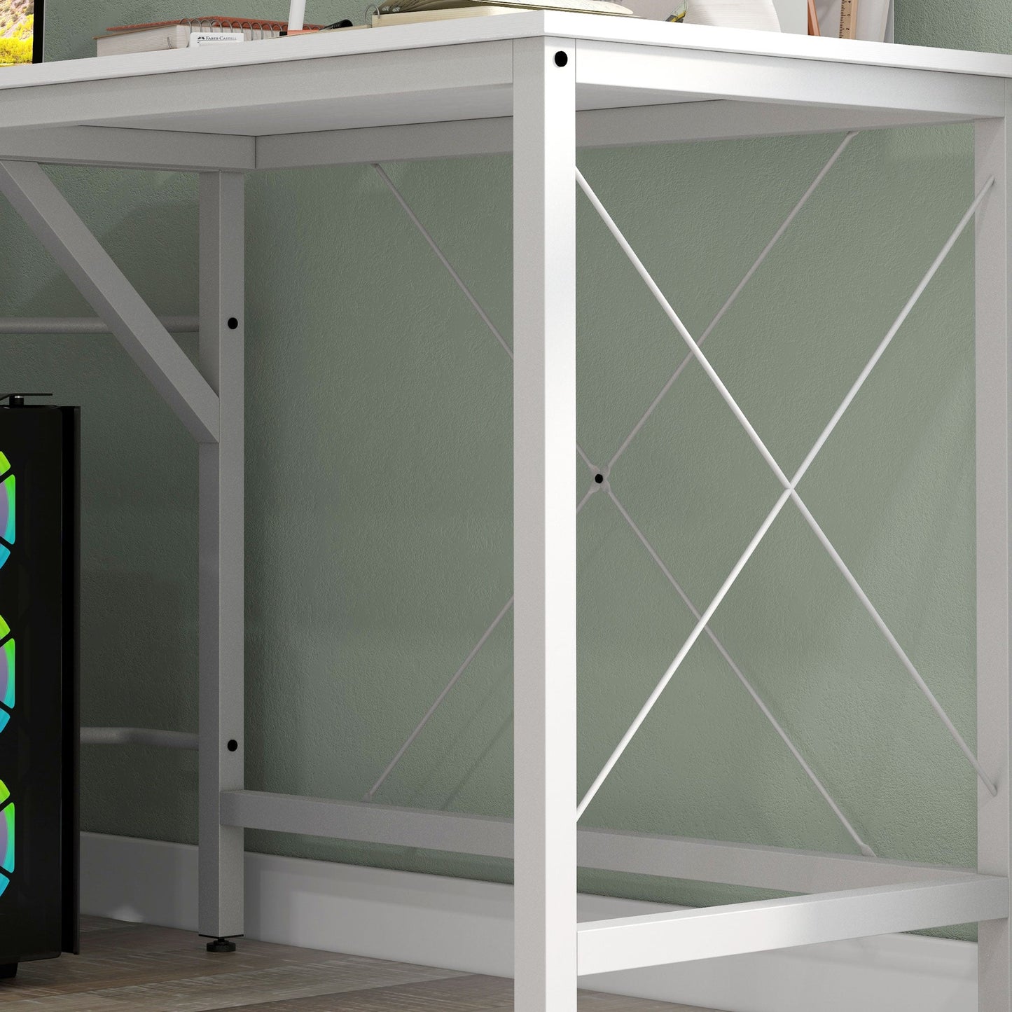 L-Shaped Corner Desk with Adjustable Feet, Wood and Steel, 150x150x76 cm, White