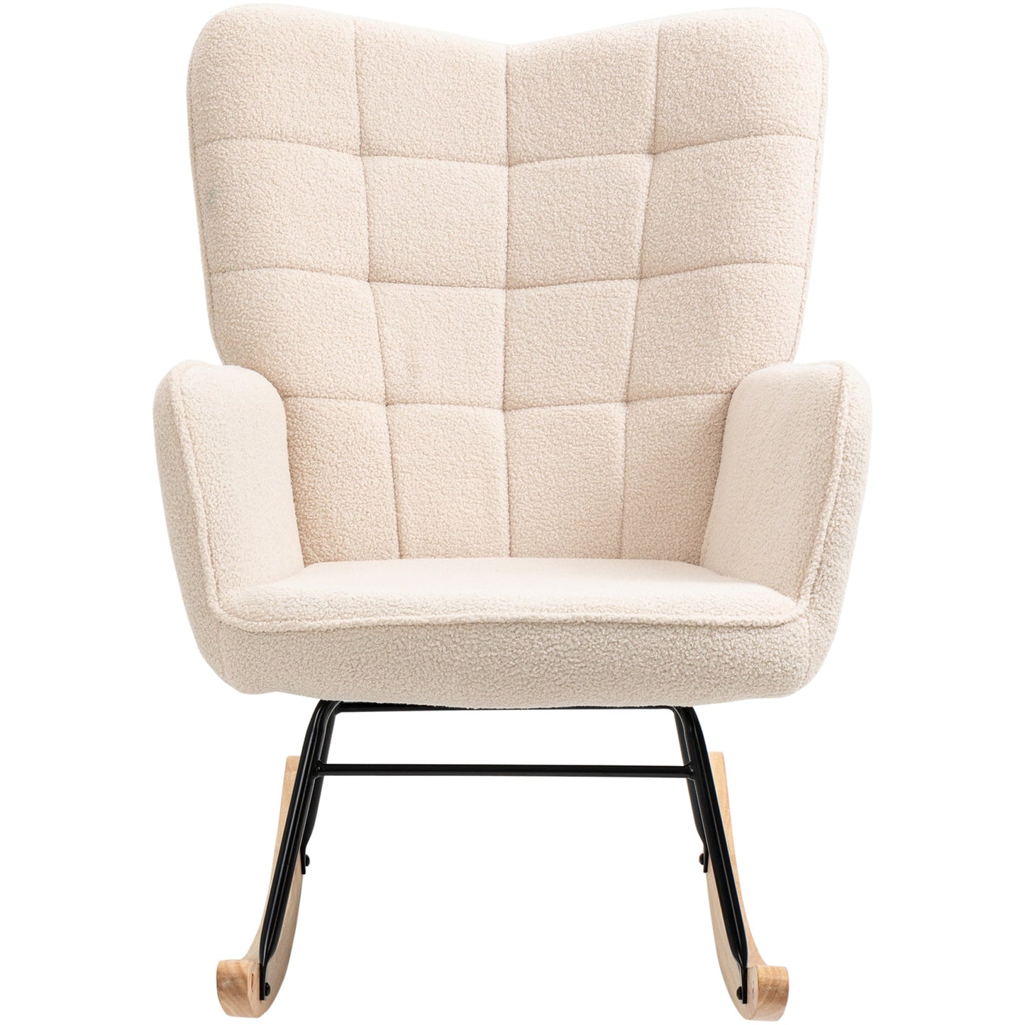 Upholstered Rocking Chair in Wood and Steel for Living Room and Bedroom, 71x98x101 cm, Beige