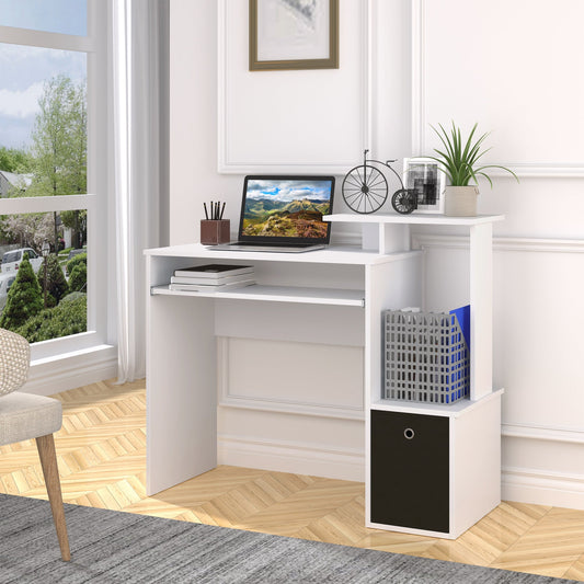 Modern Desk with Keyboard Shelf and Fabric Drawer, 100x40x86.6cm, Black and White