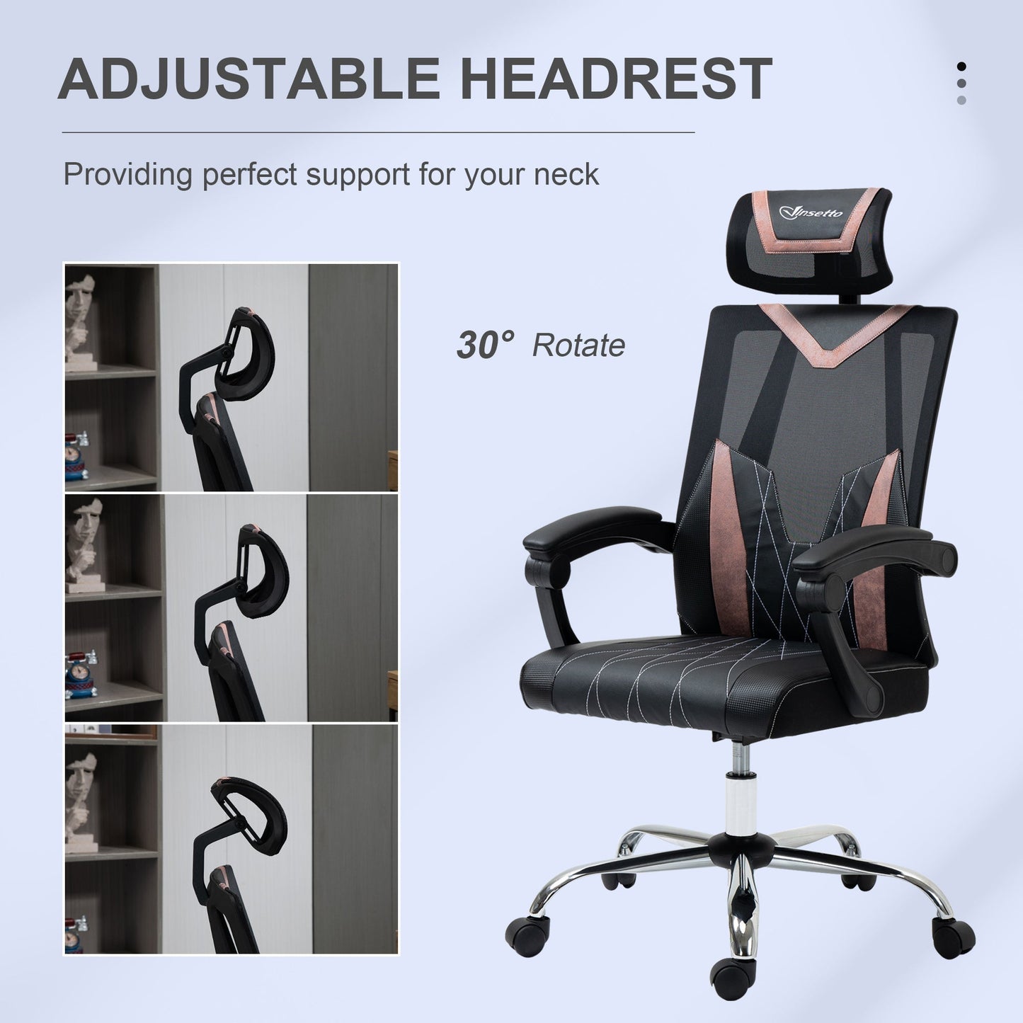 Ergonomic office chair with lumbar and cervical support, adjustable height and inclination, 58x62.5x112-120cm - black