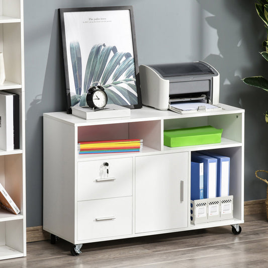 Printer Stand with Drawers, Multipurpose Cabinet for Office and Home, White, 100x35x65cm