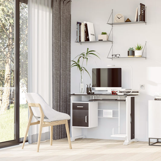 Desk PC office door with wooden drawers, 100x52x75cm, walnut color