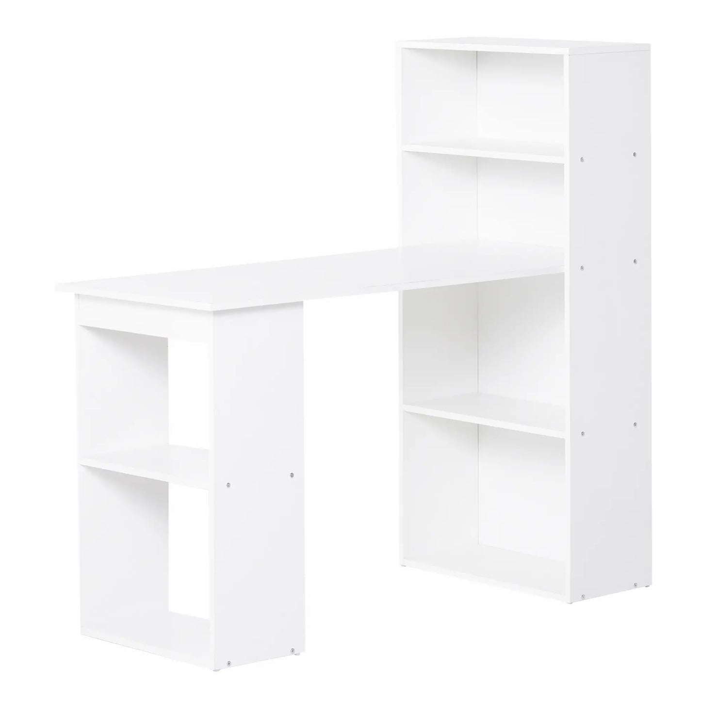 Space-Saving Computer Desk with Bookshelf, Dining Table for Office and Study, 120x55x120 cm, White