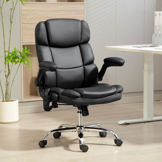 4-Point Massage Office Chair with Heater and Flip-Up Armrests, Black