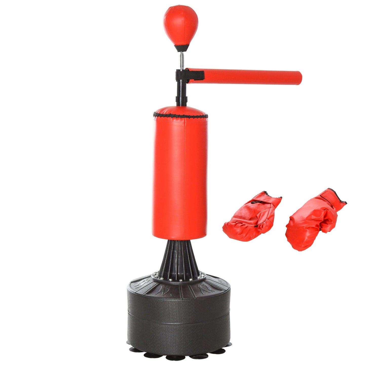 Height Adjustable Punching Bag with Punching Ball and Fillable Base, 88x48x155-205 cm, Red and Black