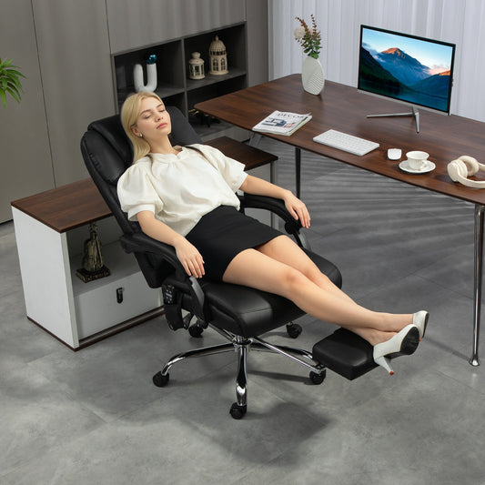 Heated Massage Office Chair with Reclining Backrest and Footrest in PU Leather, Black