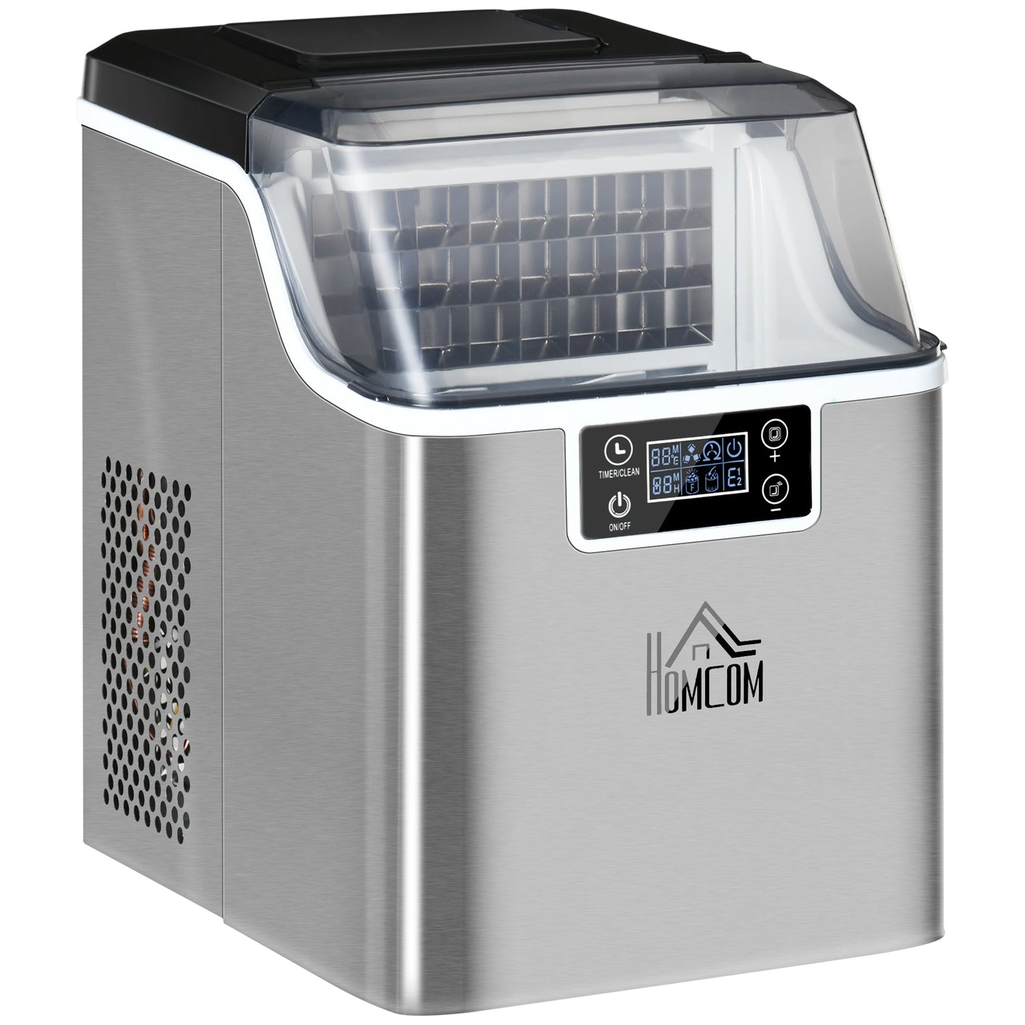 Ice Machine 20kg in 24 Hours, 24 Cubes in 14-18 Minutes with Adjustable Size, 3.2L Tank and Self-Cleaning System, Silver