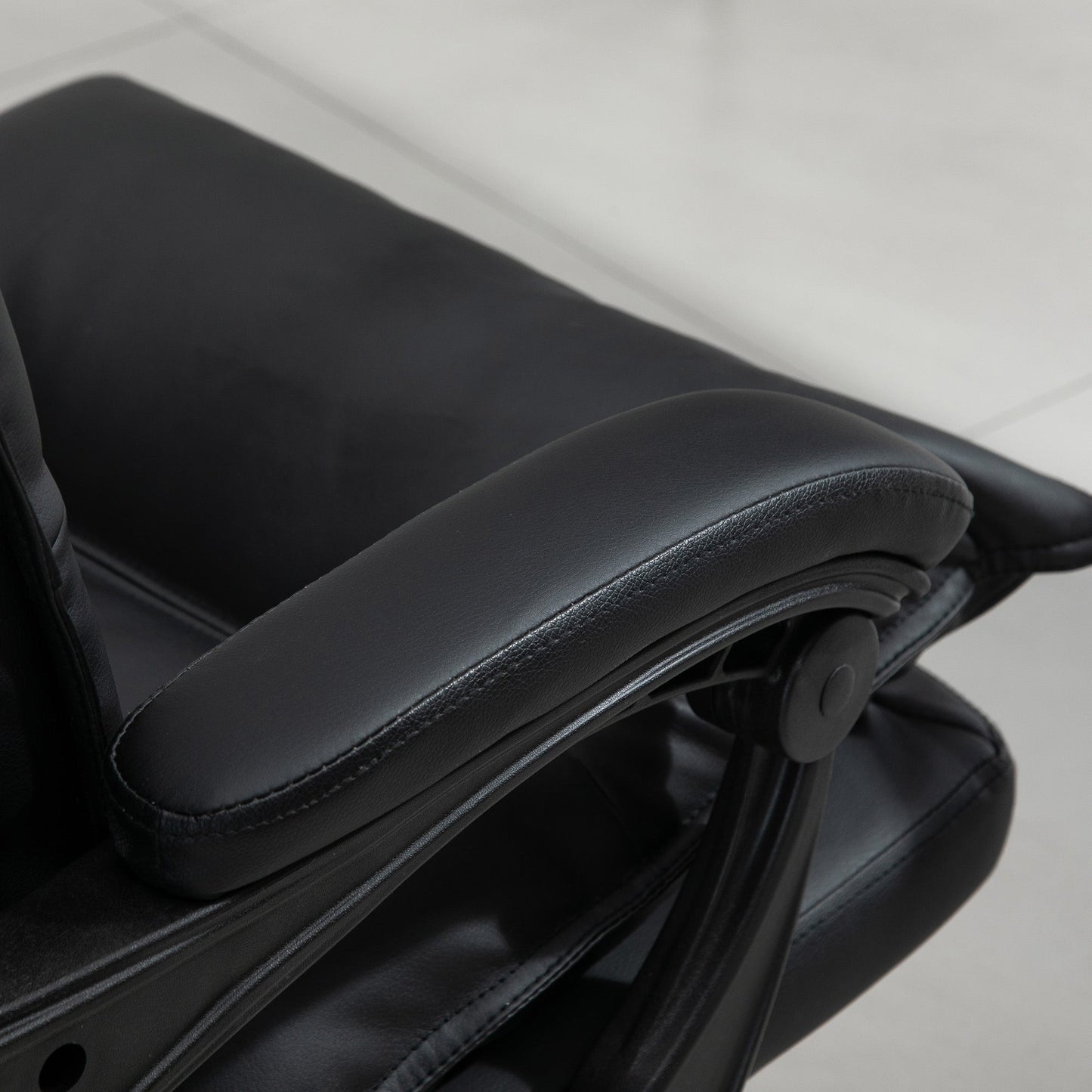 Black Faux Leather Office Chair, Height-Adjustable Executive Chair with 155° Reclining High Back and Footrest