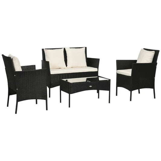 4‑Piece Rattan Lounge Set with Sofa & Coffee Table