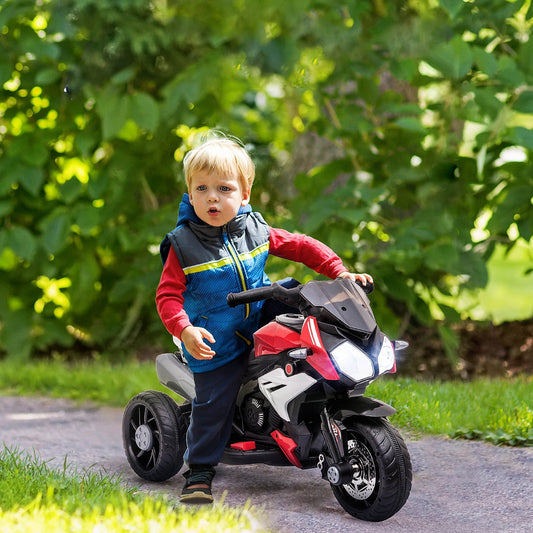 Electric Motorcycle for Children 3-5 Years Max. 25kg with Lights, Music, 6V Battery and 3km/h Speed, 86cm x 42cm x 52cm Red