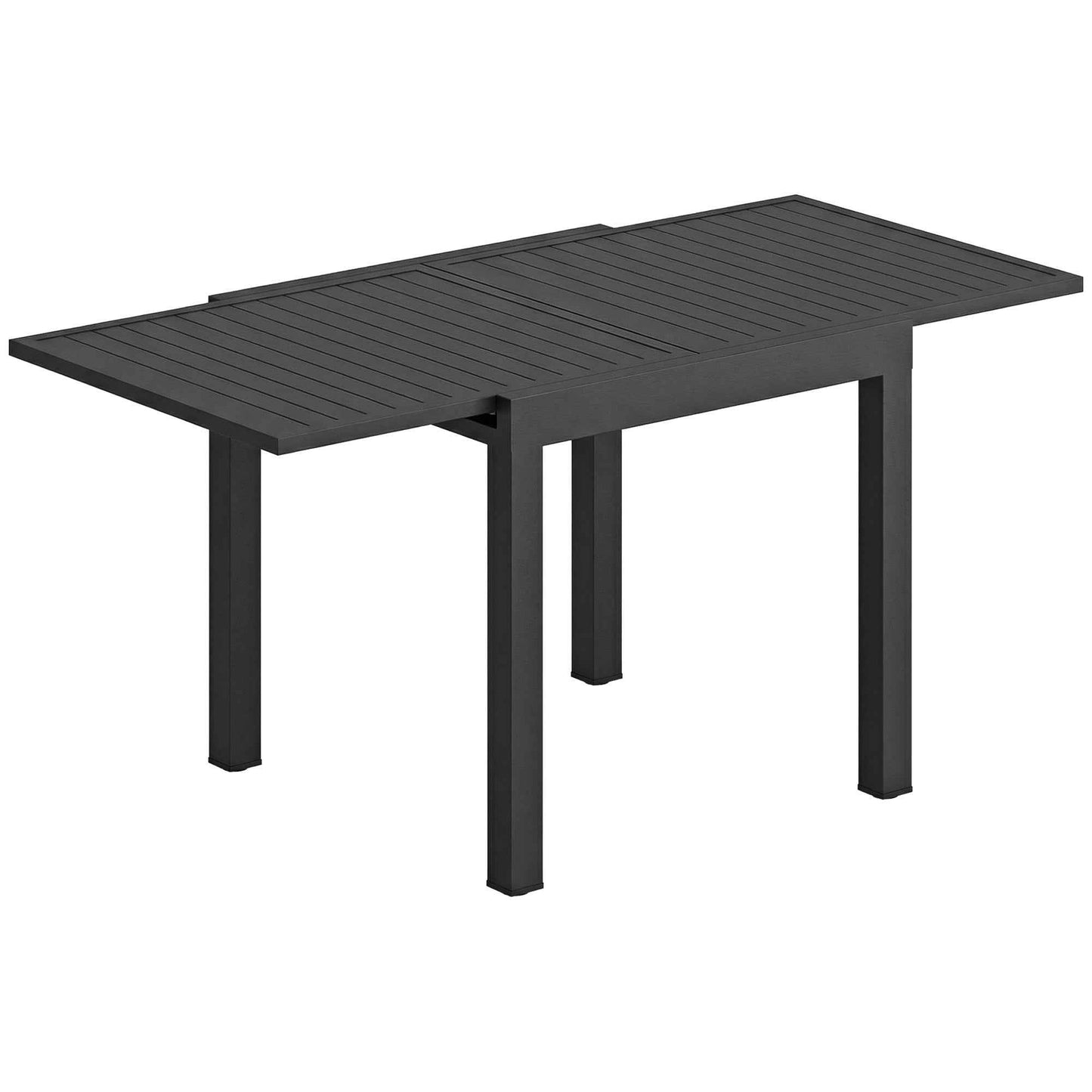Extendable Slatted Garden Table for 4-6 People, Aluminum, 80-160x80x75 cm, Black