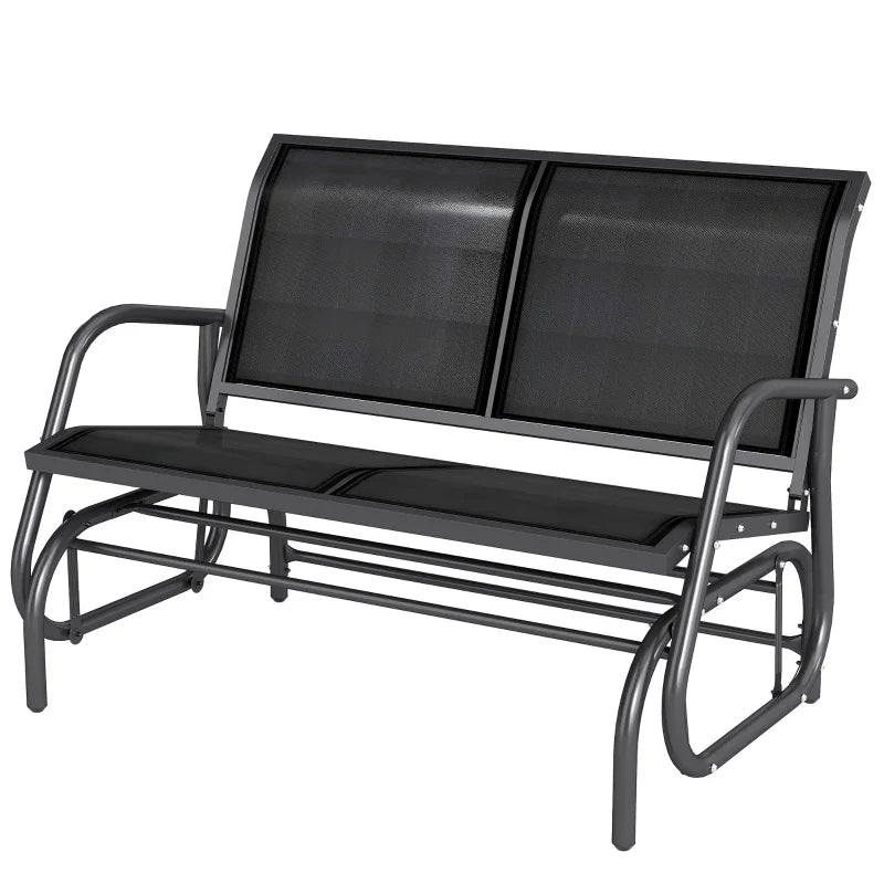 2-Seater Garden Swing Bench in Metal and Breathable Mesh Fabric, 120x70x85cm, Black