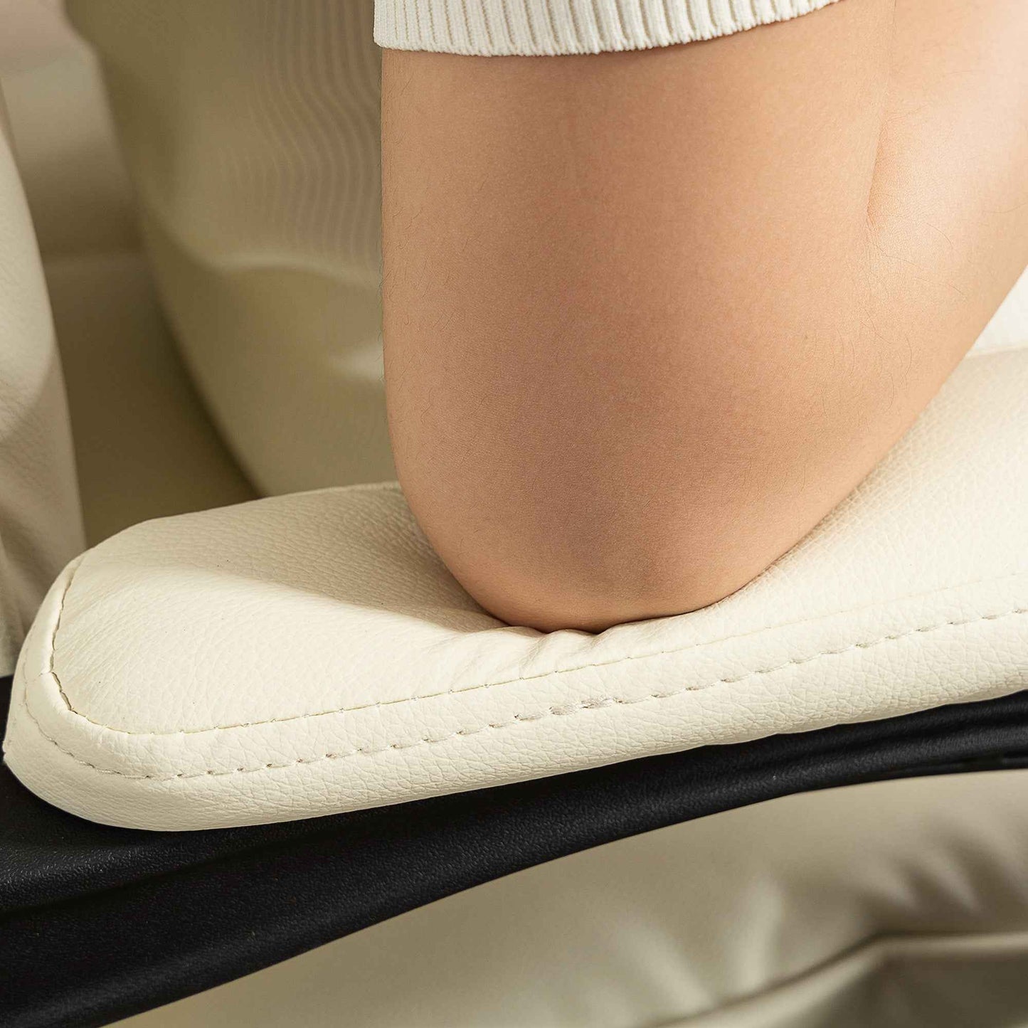 155° Reclining Office Chair with Footrest, Double Padding and Faux Leather Upholstery, Beige