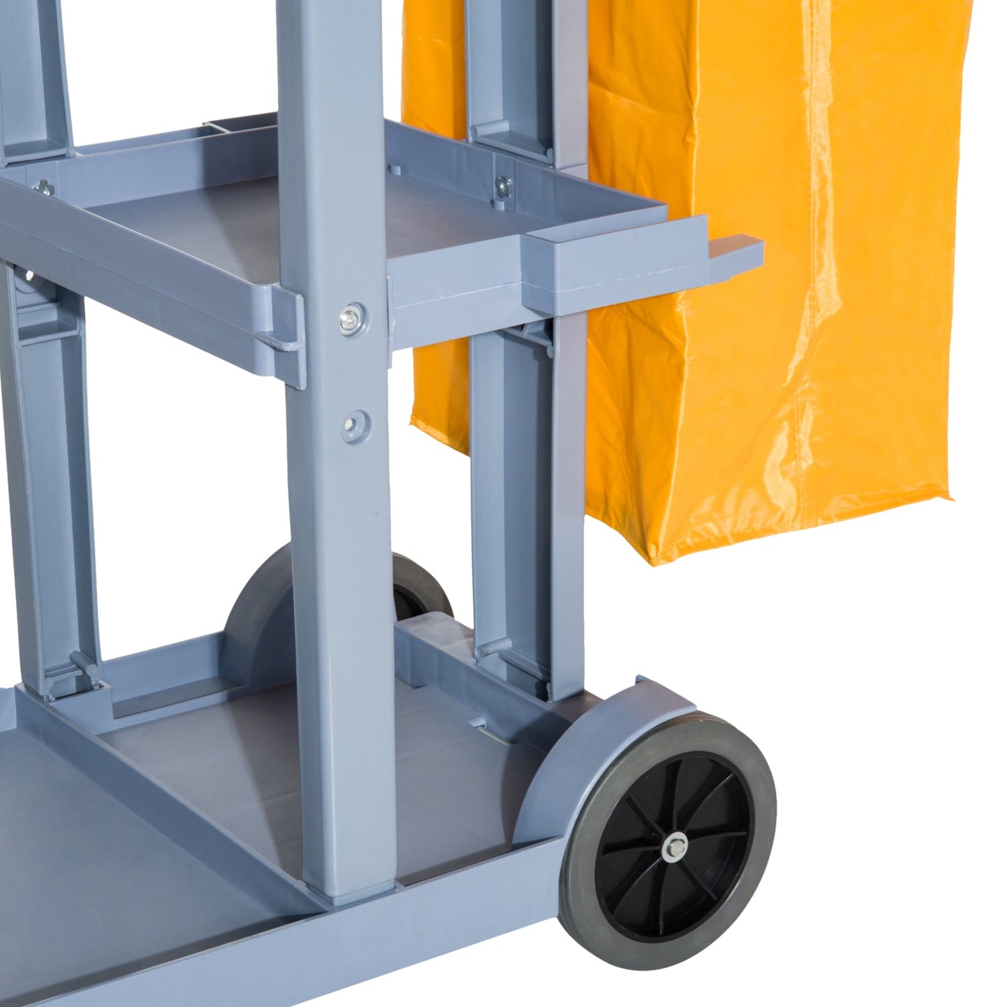 Professional Cleaning Trolley with 3 Shelves, Broom Hooks, 4 Wheels and 100L Bag, Orange 121 x 50.5 x 96.5cm