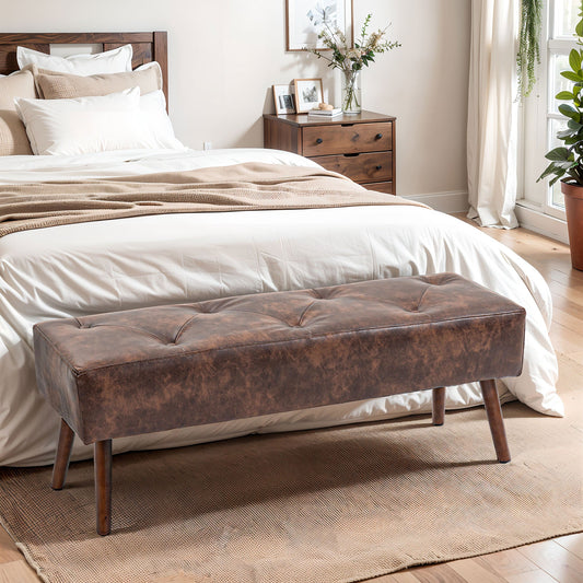 Padded Bedside Bench and Entrance Bench with PU Covering, 114x38x42cm, Brown