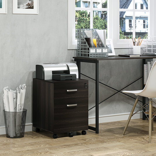 Office File Cabinet Wooden Desk Drawer Cabinet, 2 Drawers, Lock with 2 Keys, Black, 40x45x55.6cm