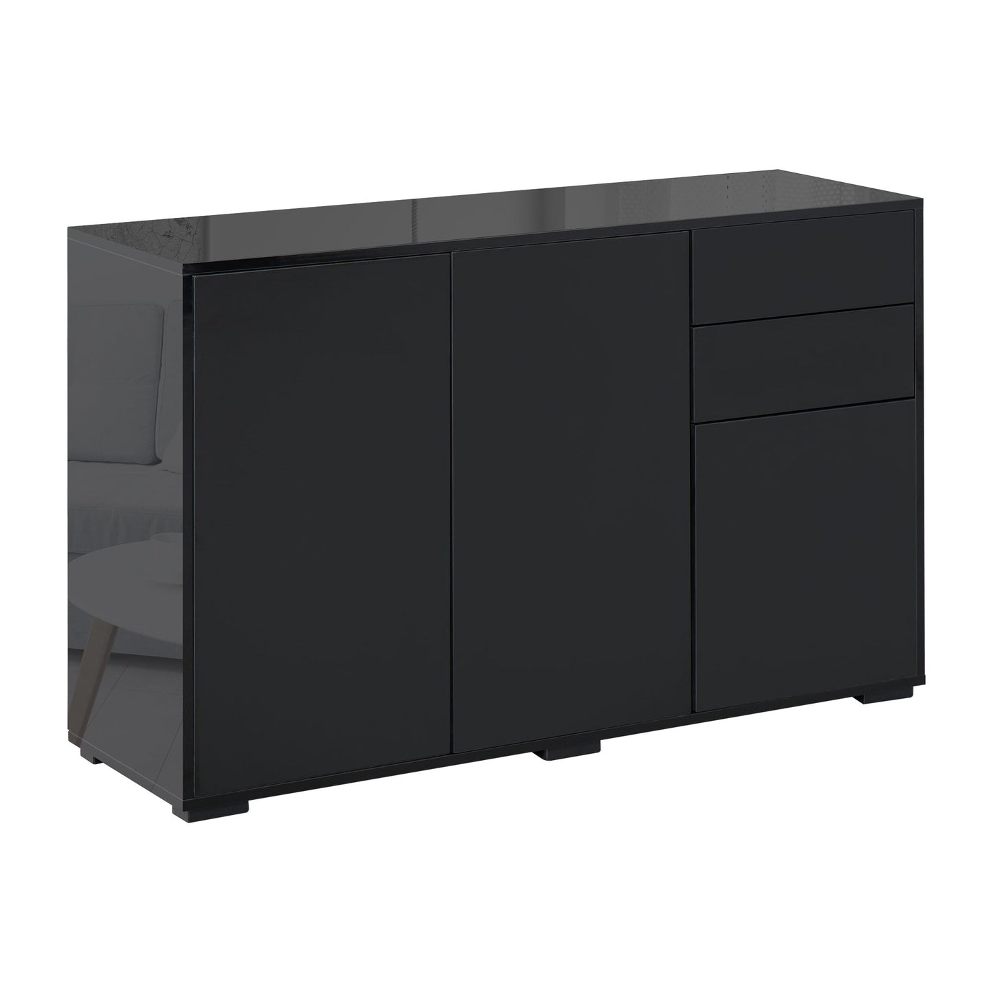 Black Multipurpose Cabinet with 2 Drawers and 2 Push-Open Cabinets, 117x36x74cm