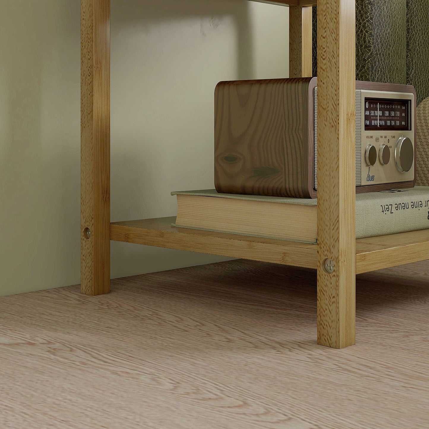 Set of 2 Nordic Style Bedside Tables with 2 Drawers and Lower Shelf, Bamboo, 40x34x60 cm