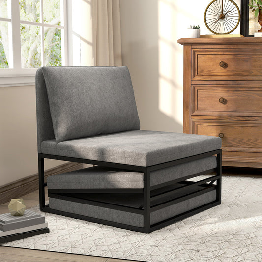 Armchair Bed with Cushion and Protective Cover, in Linen Effect Fabric and Metal, 66x70x74 cm, Grey