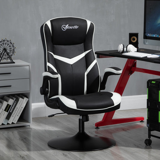 Ergonomic Office Gaming Chair, Adjustable Height, Fixed Base, Folding Armrests, Black and White