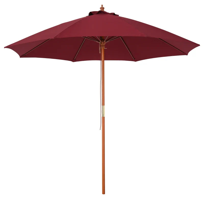 2.5x2.5m Garden Umbrella with Red Polyester Windproof Canopy and Wooden Pole