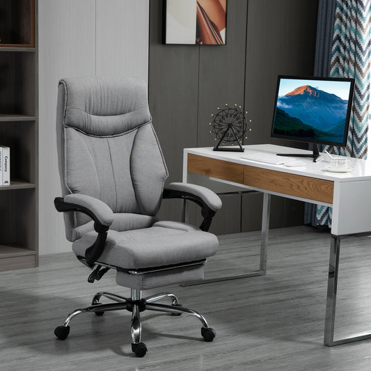 Ergonomic Swivel Office Chair, Desk Chair with Wheels, Retractable Footrest and 135° Reclining, Adjustable Height, Grey