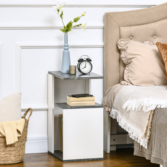 NEW Design Chipboard Open Shelf Nightstand, 35x29.5x60 cm, Grey and White