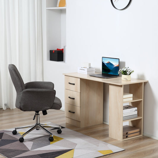 Modern PC Desk per room with 3 drawers and 3 wooden shelves for home and office 120x49x72cm