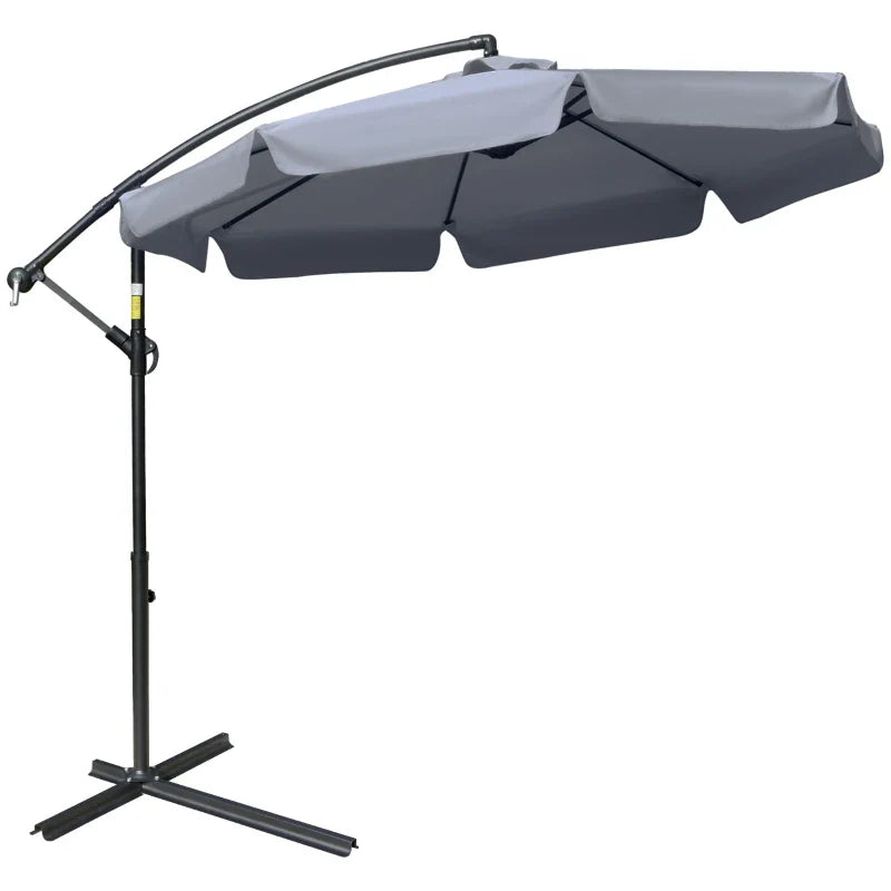 2.7x2.7 m Garden Umbrella with Metal Arm and Adjustable Polyester Canopy and Crank Opening, Grey
