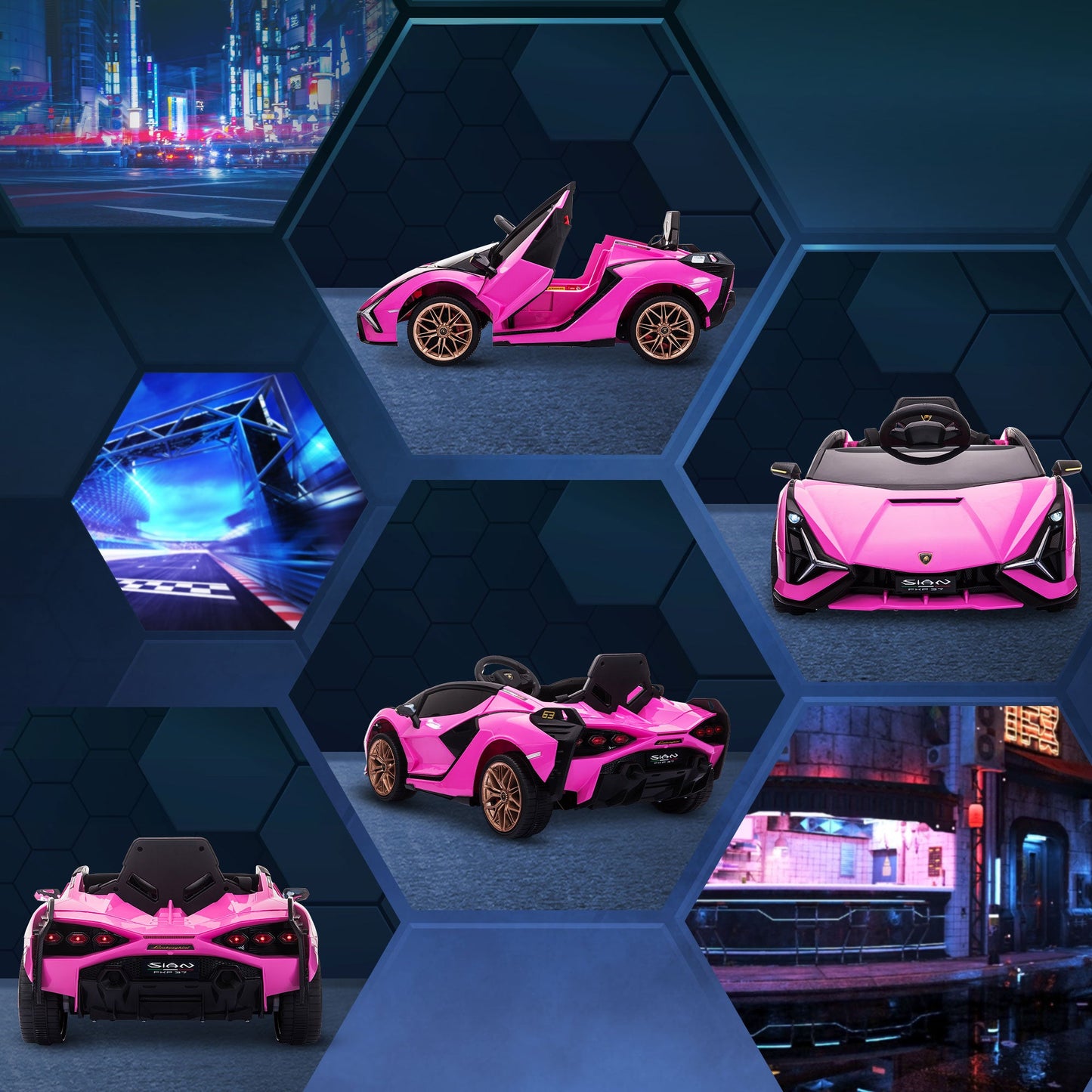 Electric Car for Children 3-5 Years Lamborghini 12V with Remote Control and Speed 3-5km/h, Pink