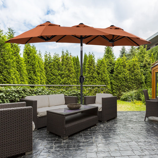 Double Tilting Garden Umbrella with Crank Opening, 295x152x222cm, Red