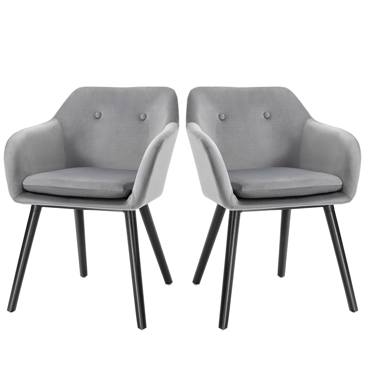 Set of 2 Dining Chairs with Armrests Padded and Velvet, 54x56x74cm, Grey
