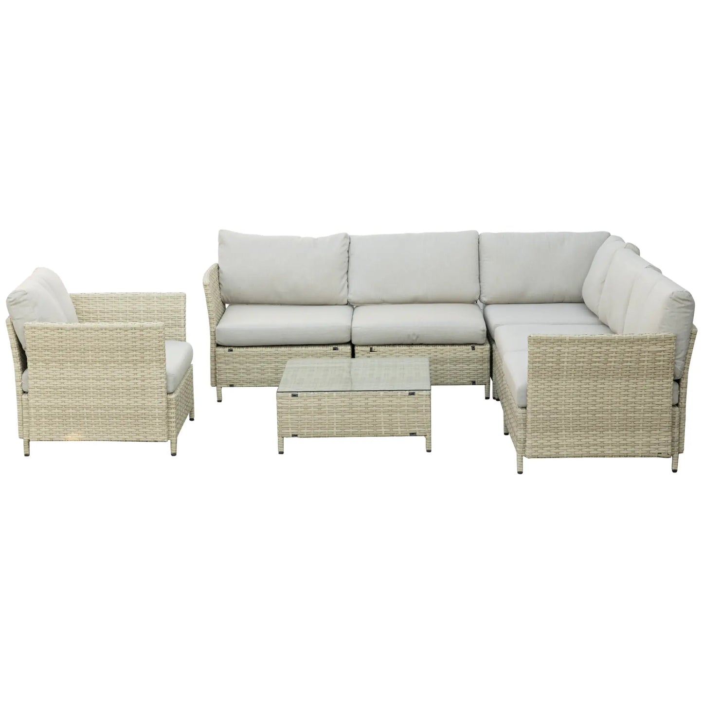 ALPI - 7 Piece Modular PE Rattan Garden Lounge Set with Cushions, Beige
