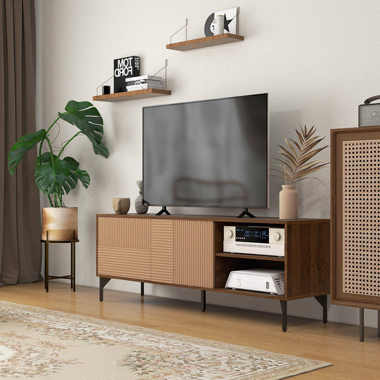TV Cabinet up to 65" with 2 Cabinets and 2 Open Wooden Compartments, 150x40x56cm, Brown