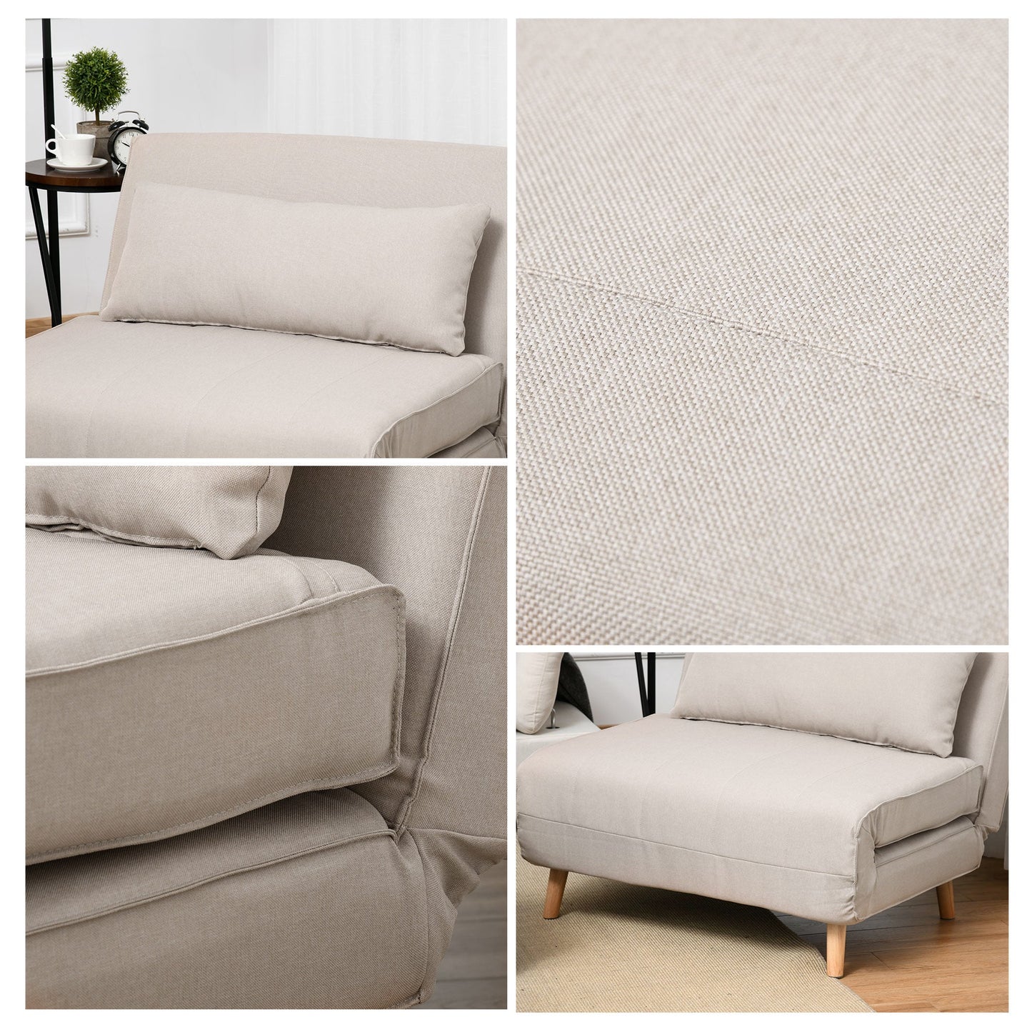 3 in 1 Sofa Bed with 6-Position Reclining Backrest, 94x78x80 cm, Beige