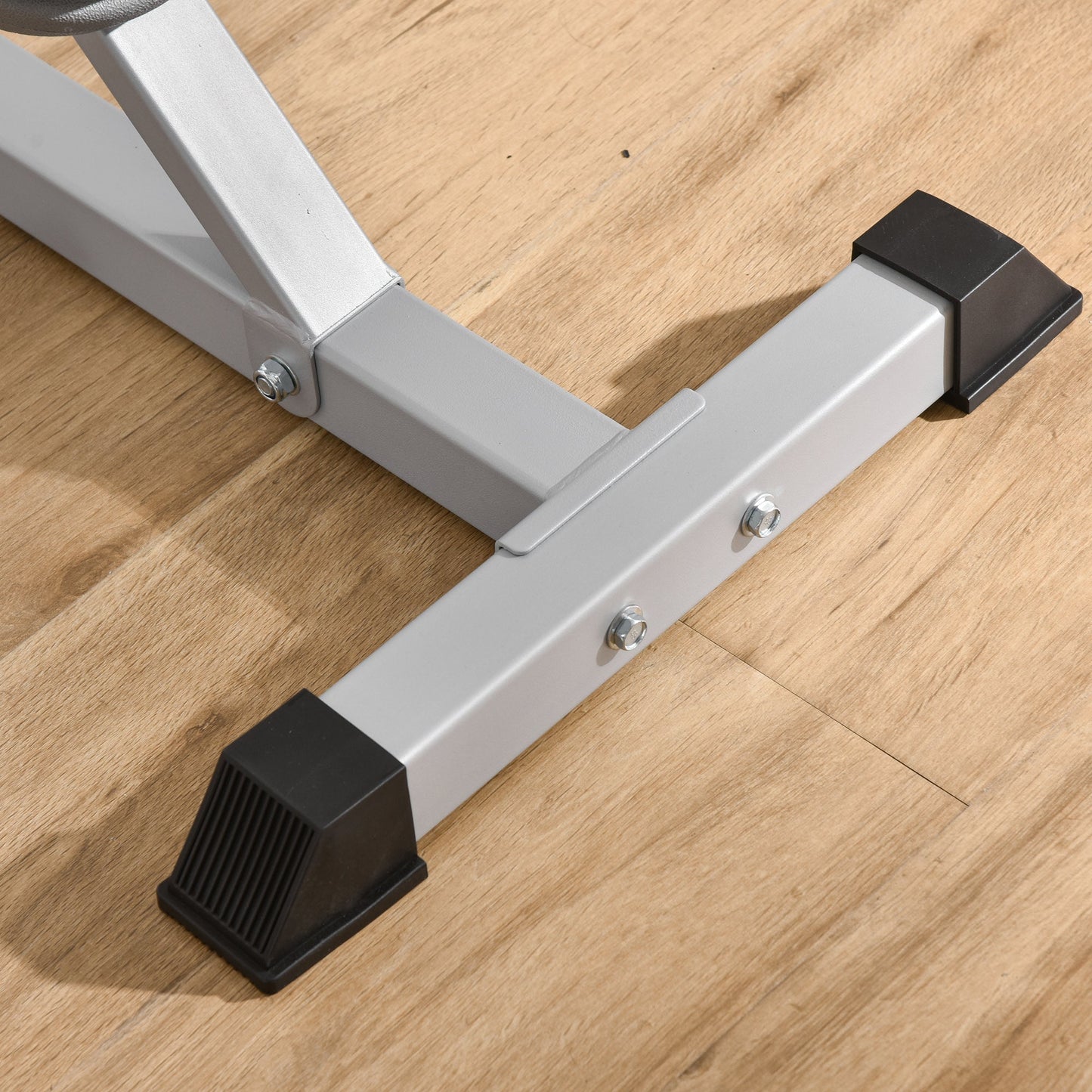 Set of 2 Steel Barbell Stands with 3 Hooks, Adjustable Height and 200kg Capacity, Silver and Black