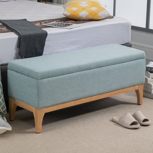 Scandinavian Design Fabric Upholstered Storage Bench, 110x39x45Hcm - Light Blue