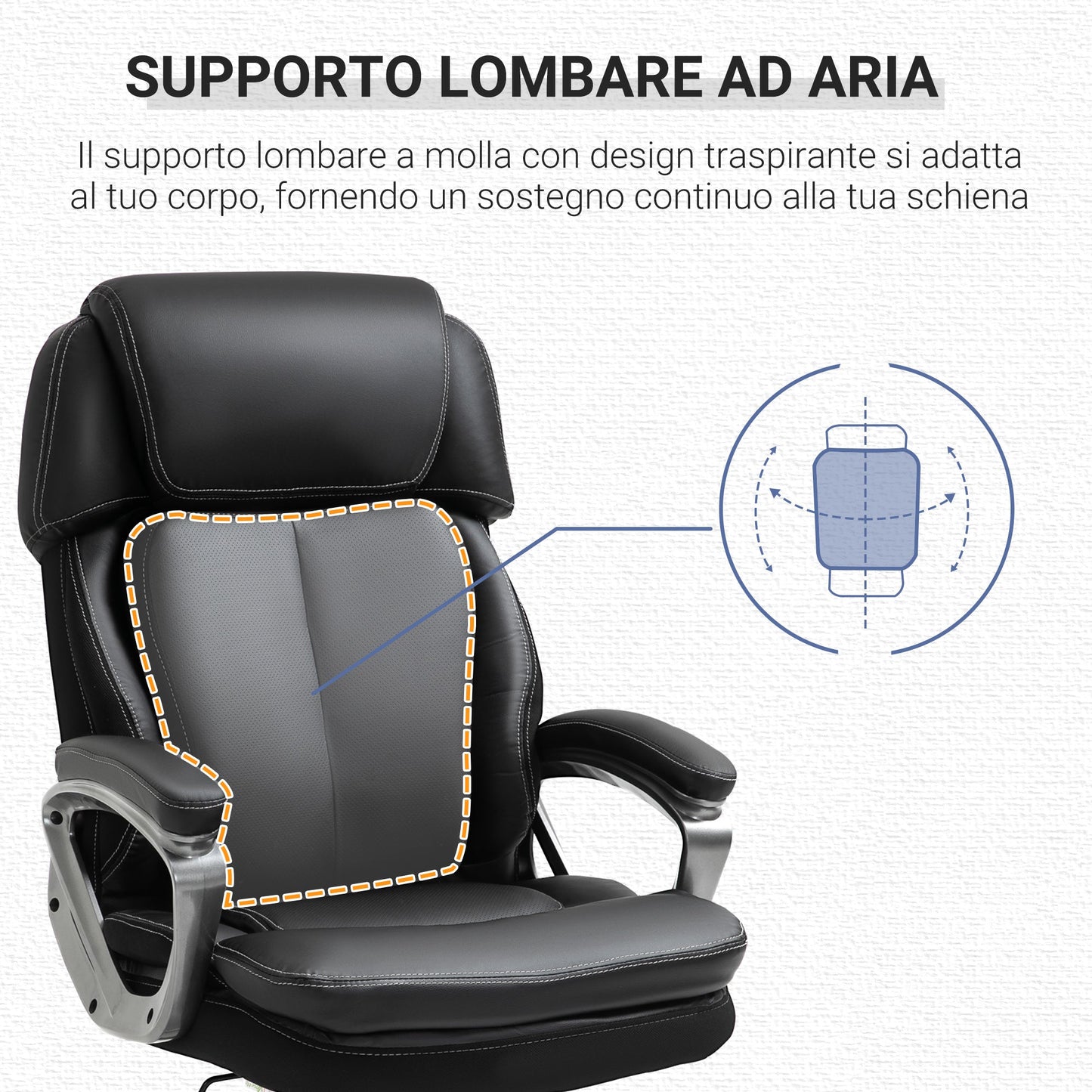 Ergonomic office armchair with headrest, adjustable height and swing, swivel chair with wheels, 68x76x117-125cm, black
