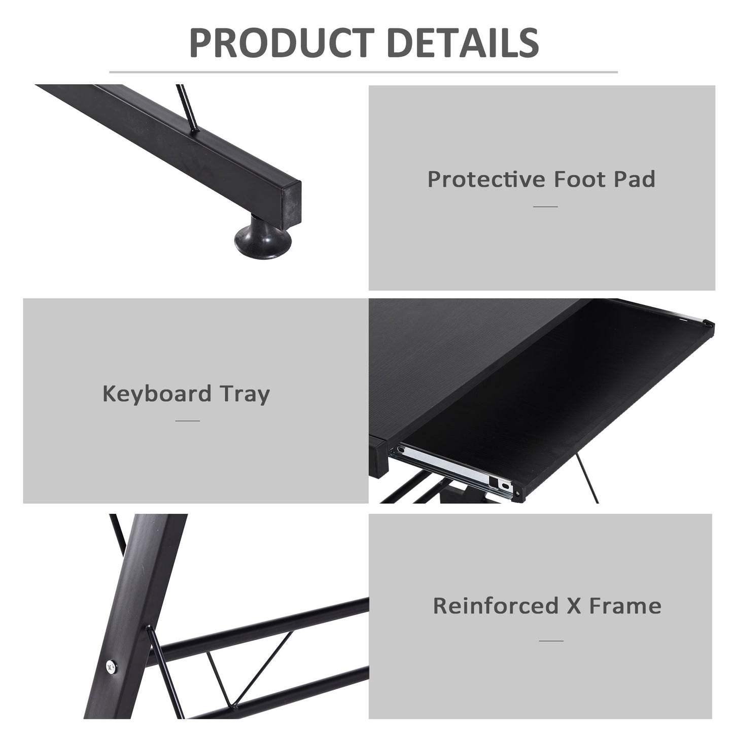 Desk convertible corner multi -show wood and black steel