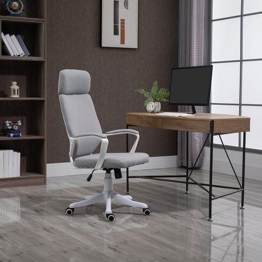 Swivel Office Chair with Headrest, Height-Adjustable Armchair with Rocking Function, 63x65x112-120cm, Light Grey