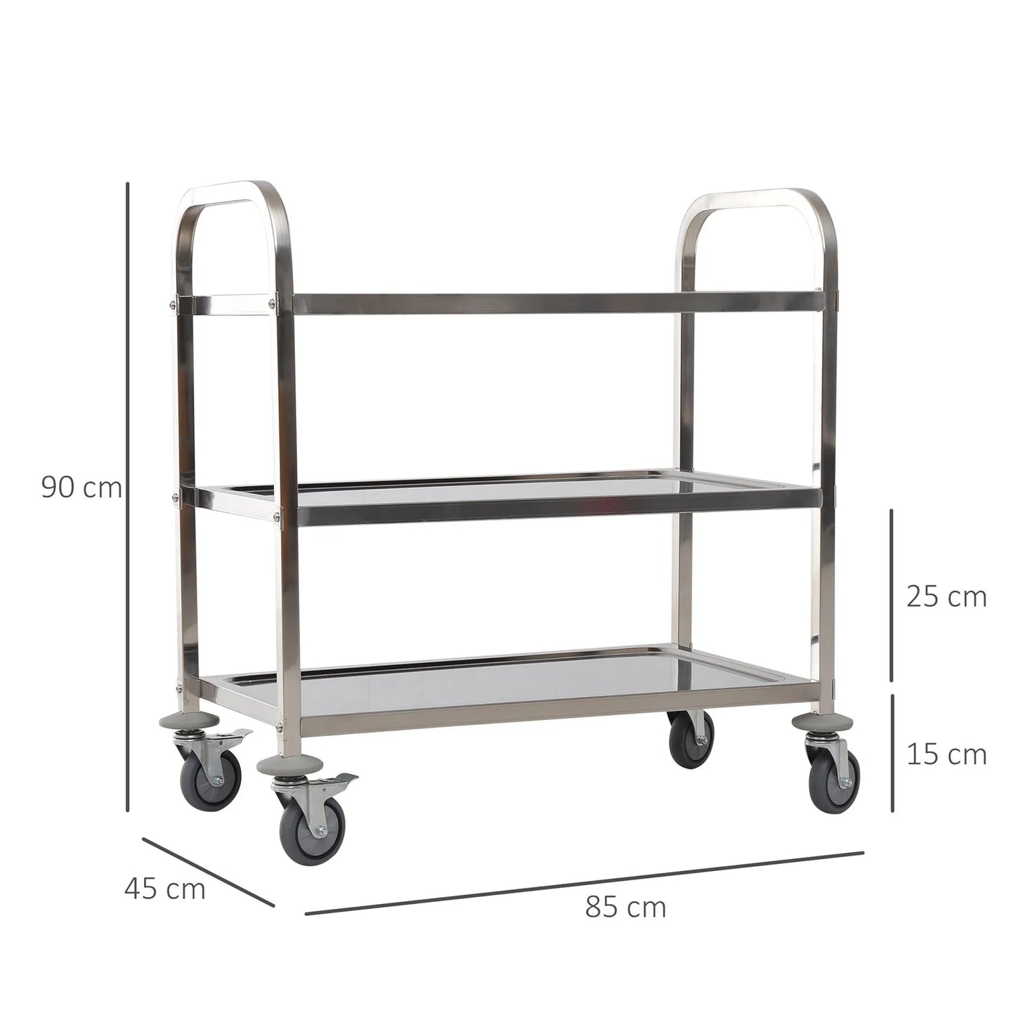 Stainless Steel Kitchen Cart with 3 Shelves and Wheels