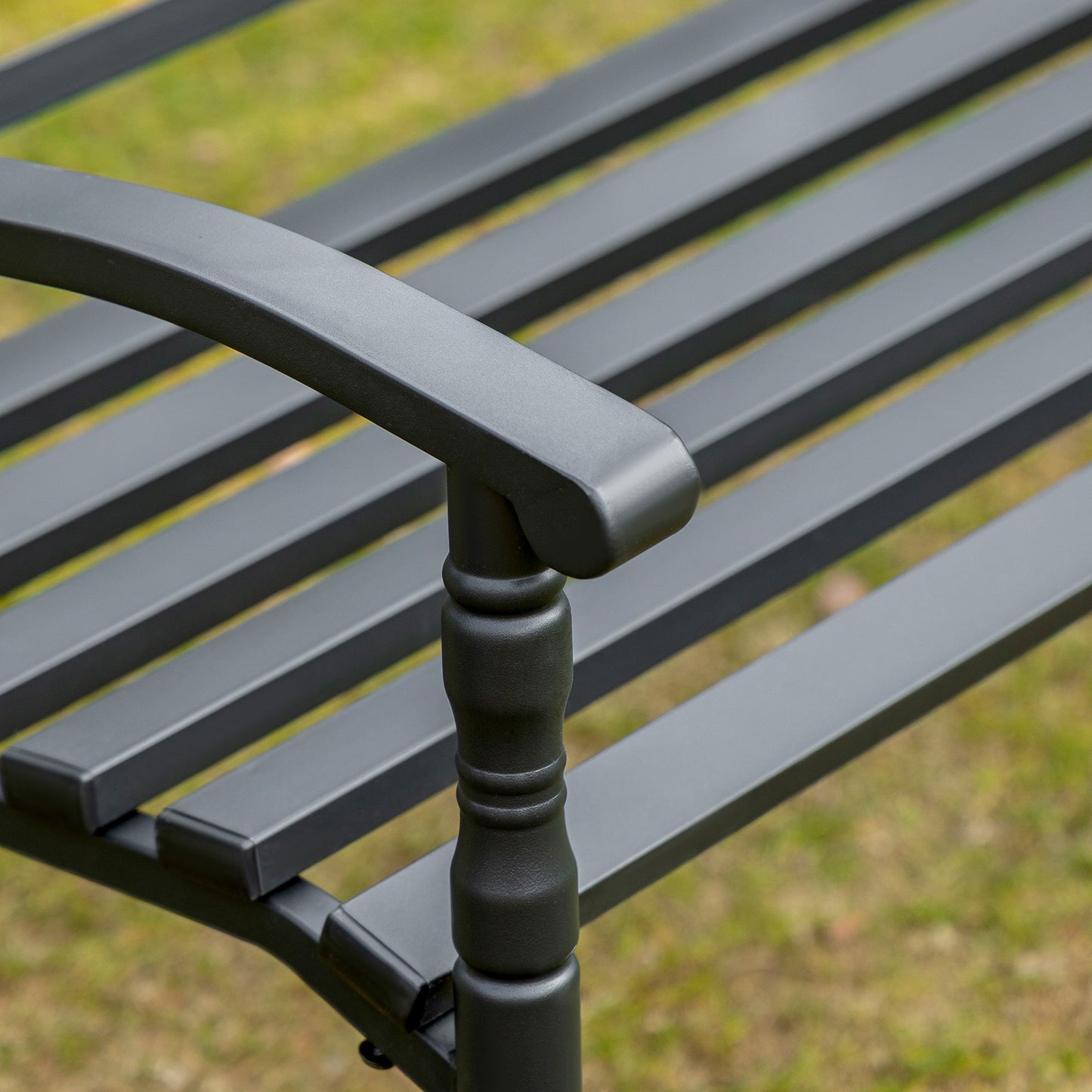 2-Seater Steel Garden Bench with High Back and Armrests, 128x62.5x81.5 cm, Black