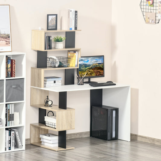 Desk with Bookcase for Bedroom, Office Desk, Multi-Colour Wooden PC Desk, 120x60x148cm