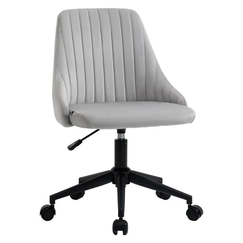 Grey Velvet Office Chair with Adjustable Height, Ergonomic 360° Swivel Chair with Wheels, 50x58x77-87cm