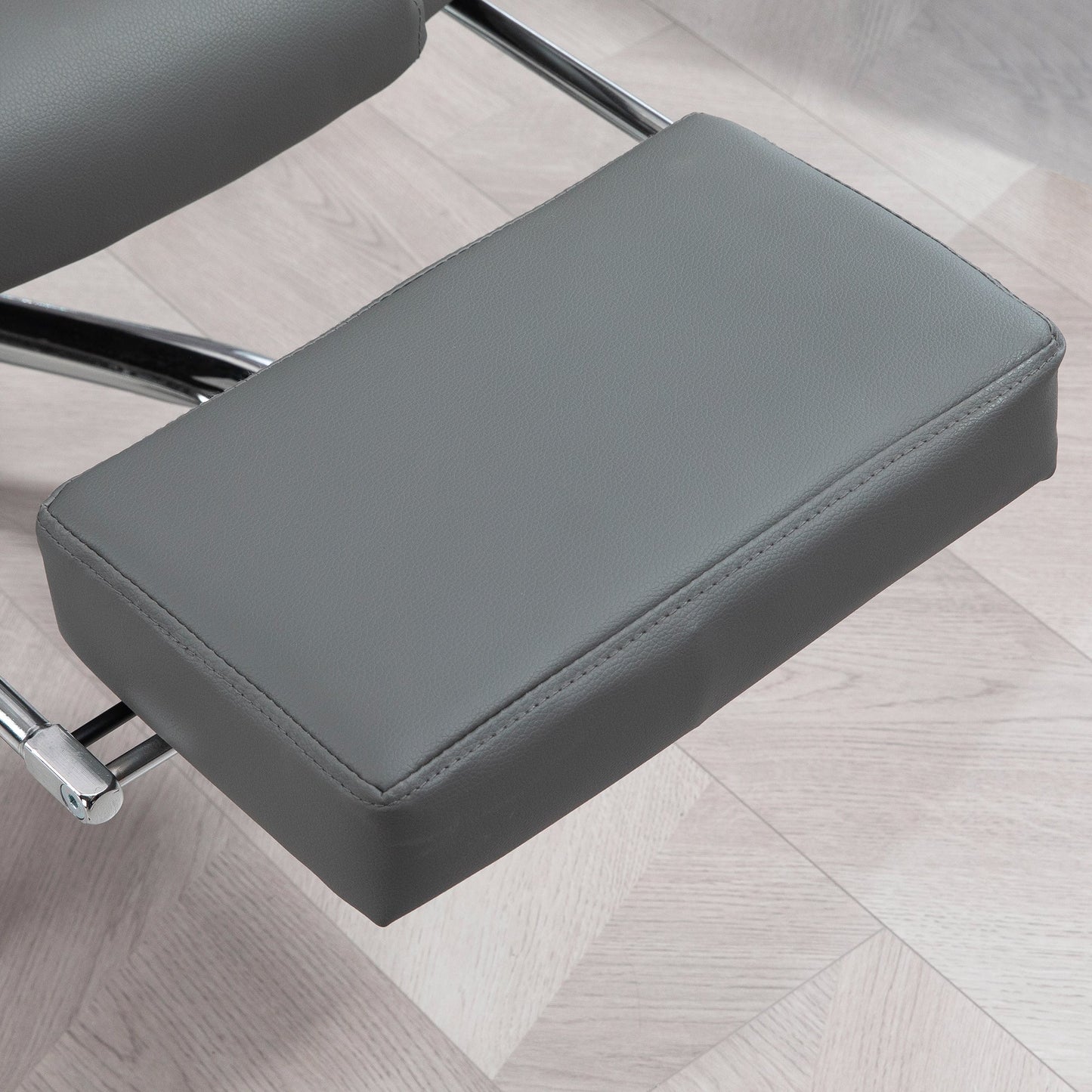Ergonomic Office Chair 145° Reclining with Pull-Out Footrest in Faux Leather, Grey